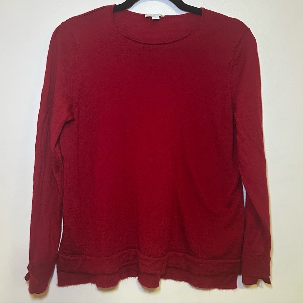 J. Jill 100% Merino Wool Washable Knit Sweater Red Lightweight Medium Petite